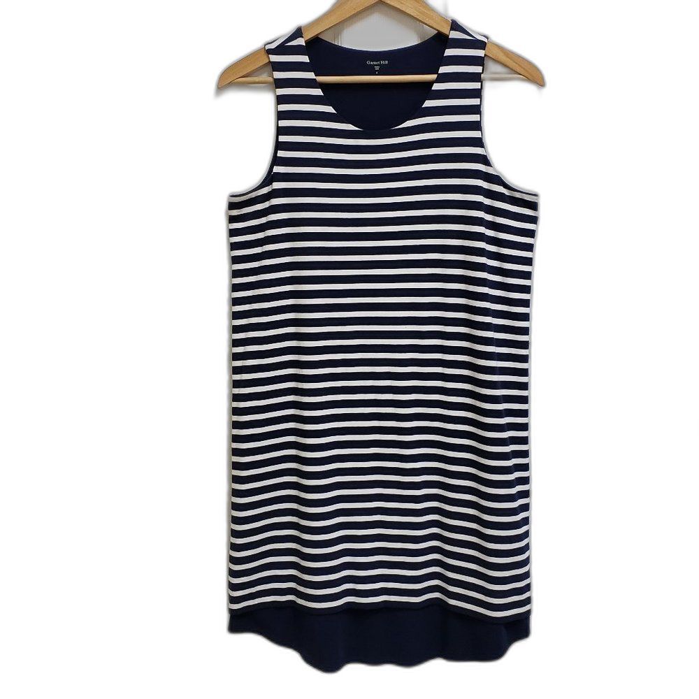 Garnet Hill Knit T Shirt Dress Sz S Striped Layered Sleeveless Nautical Preppy